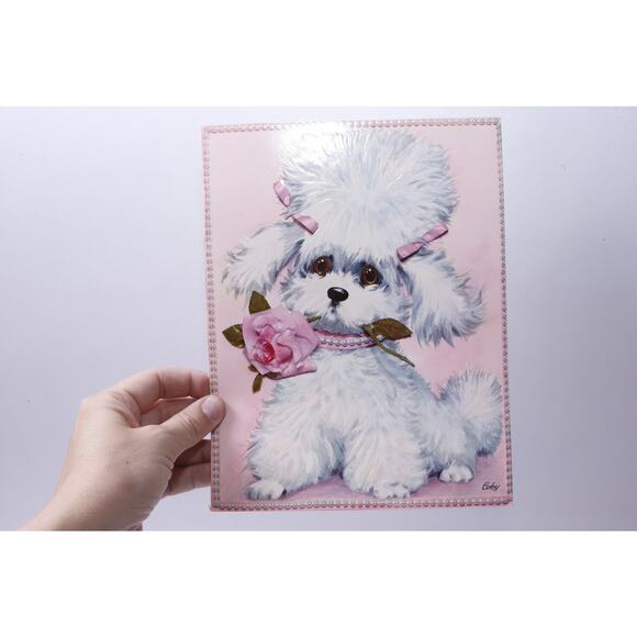 Get Well, Card, Coby, White Puppy, Flower, Pink, Folding, Stationery, M-15-02 - Picture 1 of 2